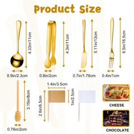 18 Pieces Cheese Butter Spreader Knives Set Charcuterie Accessories Stainless Steel Spreader Knives Charcuterie Boards Utensils Mini Serving Tongs Spoons and Forks for Pastry Making (Golden)