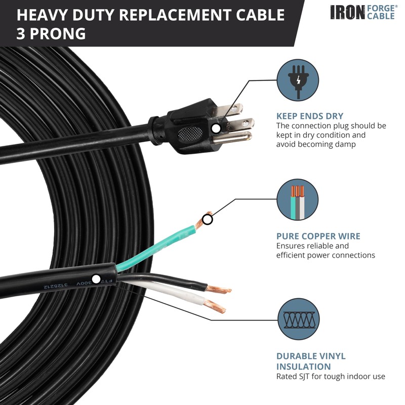 Iron Forge Cable 12 Gauge Power Cord Replacement - 6ft,15