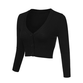 Totatuit Women's Black Cropped Cardigans V Neck Elegant Black Bolero Shrug Black Jumper Black Cardigans,S