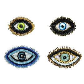 Flechilis 4PCS Beaded Eye Patches for Clothes, Sew on Beaded Embroidered Applique for Women Men Kids Clothing Jackets Jeans Bags Caps, HE02-4BE