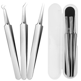 WSYUB Blackhead Tweezers, Blackhead Extractor, Pimple Popper Tool Kit, 3 in 1 Professional Stainless Skin Zit Acne Blemish Whitehead Popping Removing Surgical Tools Set, Silver