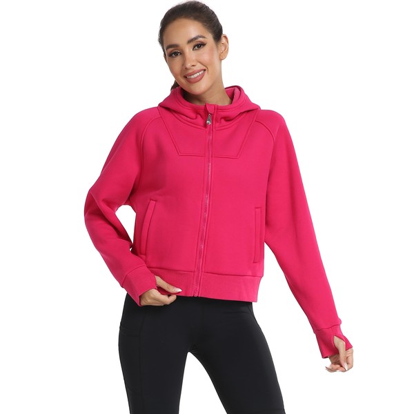 MoFiz Veste de Sport Femme Zippé Slim Fit Running Jacket avec Trous pour Yoga Fitness Course à Pied Rose M