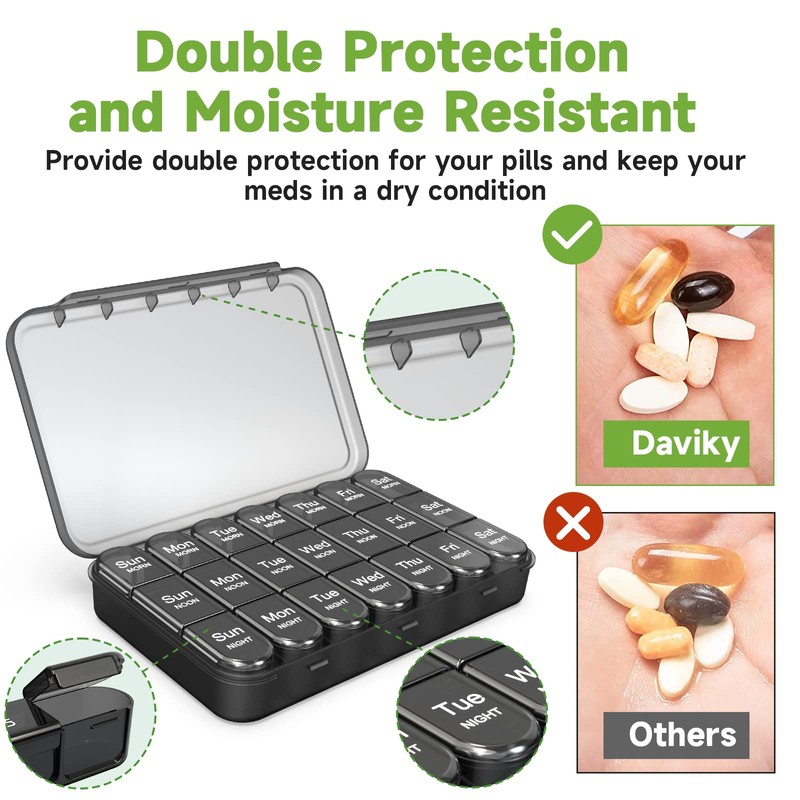 Daviky Weekly Pill Organizer 3X a Day, Travel Pill Box7