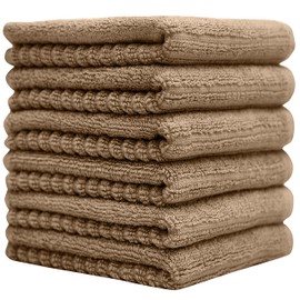 Pleasant Home Kitchen/Hand Towels Set – Large Cotton – Ribbed Half Diamond Design– High GSM Highly Absorbent (Tan) (16”x 28”, Pack of 6)