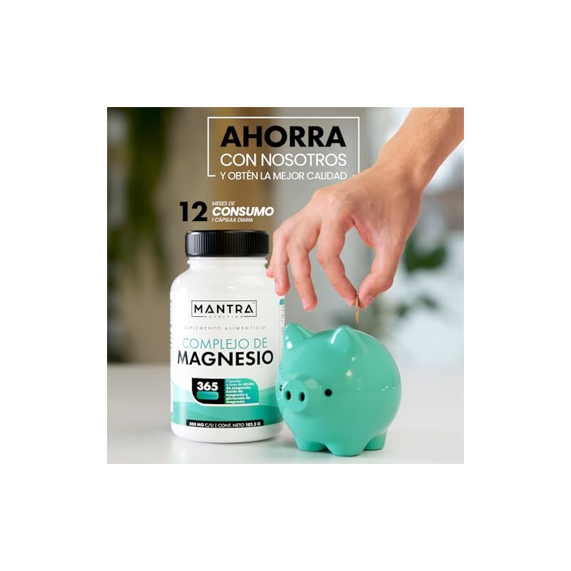 Mantra Nutrition Complejo Magnesio 365 Cápsulas Formuladas Citrato Glicinato Glu