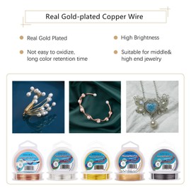 BENECREAT 24-Gauge KC Gold Copper Wire Tarnish Resistant Wire, 98-Feet/33-Yard, for Jewelry Craft Making