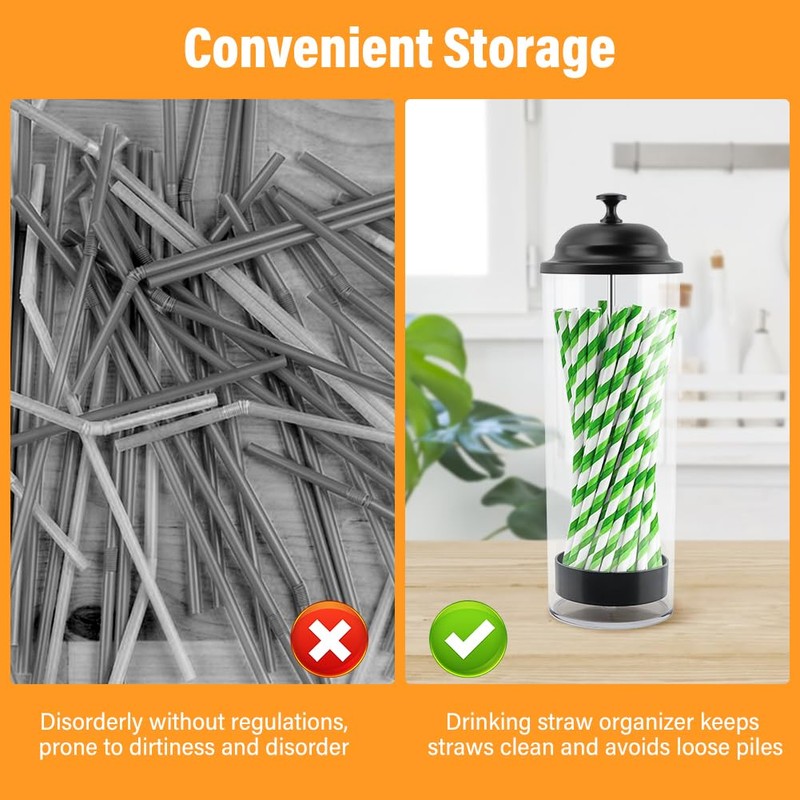 Straw Holder,Plastic Drinking Straws Container with Lid,Clear Drink Tubes Dispenser,for