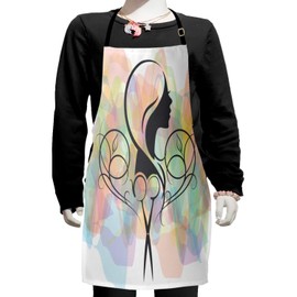 Ambesonne Hair Salon Apron, Hairdresser Concept a Lady Silhouette with Scissor on Pastel Color Backdrop, Small Apron Bib with Adjustable Ties for Baking Painting, Small Size, Multicolor