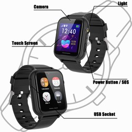 PTHTECHUS-Reloj Inteligente Educativo para Niños,Podómetro Smartwatch para Niña, Teléfono, Modo Escuela, Juego, SOS, Despertador, Musical, Linterna, 1,54 Pulgadas (Negro)