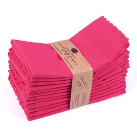 Dinner Cloth Napkins 100% Cotton Fabric 12 Pack Easter Special, Finish with Fine Lace for Every Day Use, Napkin Reusable and Washable Pre Shrunk and Good Absorbency (Fuchsia, 12X12)