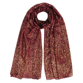 Lina & Lily Gold Glitter Foil Print Women's Scarf Hijab Head Wrap Shawl Lightweight (Maroon)