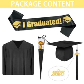 Matreeglam Graduation Talar with Graduation Hat, 2025 Graduation Robe, Black Graduation Robe, Tassel 2025, Plain Graduation Dress for College/High School/Bachelor/Master Graduation, Unisex (Black,