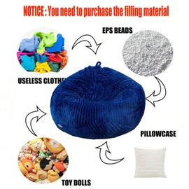 Cover without filler Bean Bag Cover Bean Bags Chair without Filling Stuffed Animal Storage Washable Soft Plush Sofa Cover (Blue, X-Large)