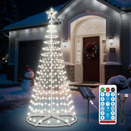 AMIPEPE 6ft Solar Christmas Tree Lights Outdoor, 250 LEDs Remote Control 8 Modes IP65 Waterproof Cone Tree with Timer, USB Backup for Yard Garden Holiday Decoration, Pure White