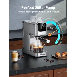 RELEXNOW Espresso Machine, 20 Bar Professional Espresso Coffee Maker with Milk Frother Steam Wand, Hot & Iced Coffee Machine, Compact Stainless Steel Coffee Machine for Cappuccino,Latte,Cold Brew