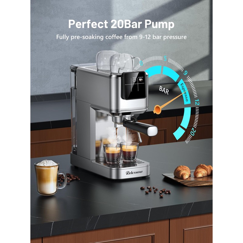 RELEXNOW Espresso Machine, 20 Bar Professional Espresso Coffee Maker with