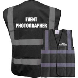 BLACK Hi Vis vest EVENT PHOTOGRAPHER Vest Waistcoat Safety Vest Medium