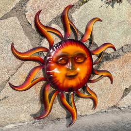 TICKCACY Metal Sun Wall Art Decor, 27.5” Sun Wall Art Hanging for Indoor Outdoor, Sun Face Art, Sun Wall Decor for Living Room Farmhouse Yard Fence