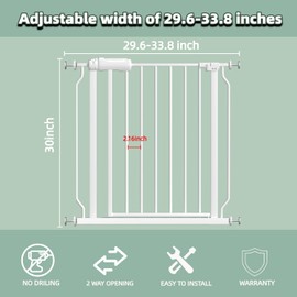 TSAYAWA Extra Wide Baby Safety Gate 29.6-33.8Inch Auto Close Child Gates, Pressure Mounted Gate for Stairs & Doorways, Indoor/Outdoor Heavy-Duty Pet Gate for Toddlers, Dogs, White