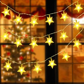 Star String Lights Battery Operated,17ft 40 LED Star Fairy String Lights, Battery Powered Christmas Lights for Indoor Outdoor Wedding Party Christmas Tree Ramadan Bedroom Patio Decoration Warm White