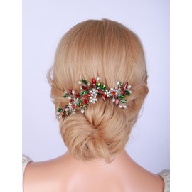 Teyglen Bridal Crystal Rhinestone Headband Flower Wedding Hair Vine Red Green Rhinestone Headpiece Christmas Decorative Hair Piece Hair Accessories for Women Girls(Silver)