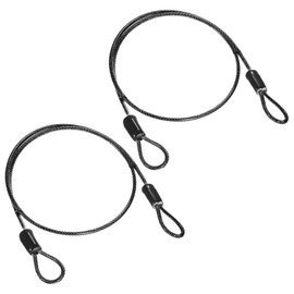M METERXITY 2-Pack Security Cable Lock, 4.92FT PVC Coated Steel Luggage Lock Wire Rope with Double Loop for Outdoor Travel/Gate/Bike, Cut-Resistant Braided Steel Cable [Black]
