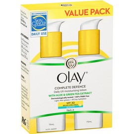 Olay Complete Defence Daily UV Moisturising Lotion With Aloe and Green Tea Extract 2 x 75mL Pack