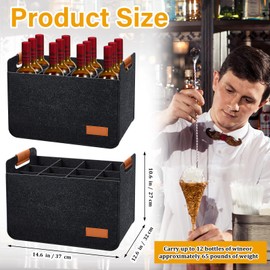 Peryiter 2 Pcs 12 Bottles Wine Carrier Tote 14.6 x 12.6 x 10.6 Inch Insulated Thermal Padded Wine Tote Bag Reusable Glasses Liquor Bottle Storage Collapsible Ratafia Travel Case for Party (Grey)