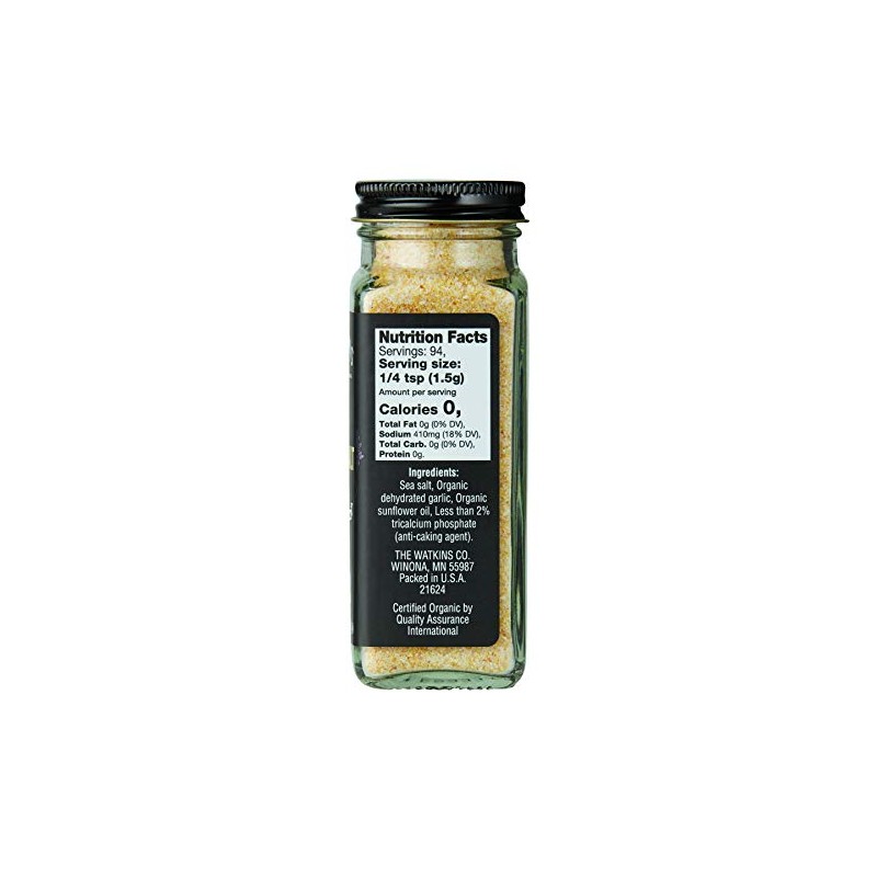 Watkins Gourmet Organic Spice Jar, Garlic Salt, 4.97 Ounce