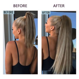 RUNATURE Real Hair Extensions, Balayage Dark Brown to Brown with Blonde Ombre Clip-In Braid Extensions, Ponytail, Real Hair, 45 cm, 80 g, #3/8/22