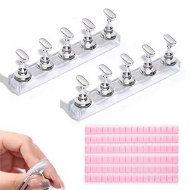 ZHICHUANGW [Nail Tip Stand] 2 Piece Magnetic Nail Tips Set, Silver Stand, Clear Base Included, 96 Clays, Nail Tips Gel, Practice, Home, Salon, Exhibition, Magnet, Nail