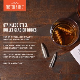 Foster & Rye Bullet Glacier Rocks Whiskey Rocks Chilling Stones Bullet Ice Cubes Stainless Steel Ice Cubes Set Of 4