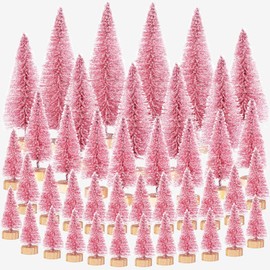 42Pcs Mini Sisal Trees with Wood Base Pink Artificial Christmas Pine Trees Ornaments for Winter Snow Miniature Scenes DIY Christmas Crafts Xmas Holiday Home Desk Tabletop Decor (42Pcs Pink-Mix Size)