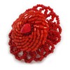 Avalaya 40mm Diameter/Scarlet Red Glass Bead Daisy Flower Flex Ring/Size