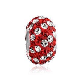 Dark Red White Holiday Striped Crystal Spacer Bead Core Sterling Silver Fits European Charm Bracelet For Women For Teen