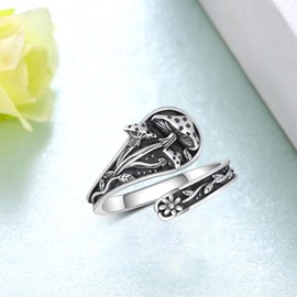 Daixiya Mushroom Rings for Women 925 Sterling Silver Mushroom Thumb Ring Vintage Spoon Rings Jewelry Gifts For Women