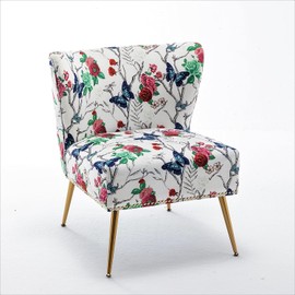 Container Furniture Direct Thia Armless Accent Chair for Living Room, Elegant Seat with Nailhead Trim, Gold Metal Legs and Comfortable Curved Back, 28" D x 25" W x 29.5" H, 05 Floral Print