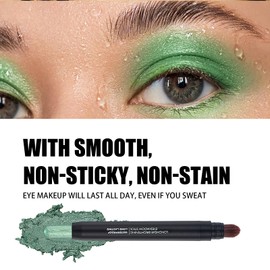 Metallic Double-ended Green Eyeshadow Stick with Cream Shimmer, Glitter, Waterproof and Long-Lasting Formula, Dual-Ended with Brush for Women's Eye Makeup - Eyeshadow Pencil