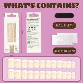 Press On Nails - Almond False Nails - Gold Line Design French Pointed False Nails - Stick On Nails - Glossy Full Coverage Stick On Nails - Suitable for Ladies Manicure 24Pcs (French, white2)