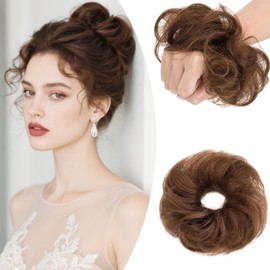 SEGO Human Hair Messy Bun Hair Scrunchies Curly Wavy Hair Piece Real Remy Donuts Updo Chignon For Women Girls,#4 Medium Brown