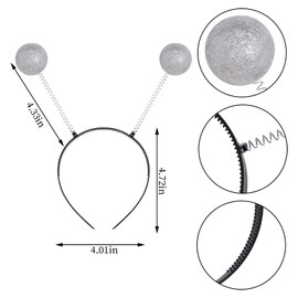 jiebor 10Pcs Alien Headband Martian Antennas Headband Space Accessories Glitter Ball Head Boppers for Party Women Silver