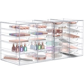 Sorbus Makeup Organizer With 22 Drawers, Acrylic Drawer Organizer for Makeup, Office Organization and Storage, Art Supplies, Jewelry, Stationary - 4 Pcs Clear Stackable Storage Bins Organizer Drawers