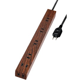 Elecom ECT-0203W Power Strip, Lightning Guard, 6 Outlets, Wood Grain, 9.8 ft (3 m), Walnut Material