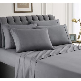 Spirit Linen home Hotel King Size Sheets Set - 6PC Solid Ultra Soft Microfiber Bed Sheets Set - Easy to Clean, King Sheets with Fitted Sheets, Flat Sheet & Pillowcases (Dark Grey)