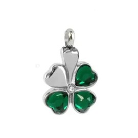 Beautiful Four Leaf Clover CREMATION URN on 24" Steel Curb Chain Necklace - Memorial Jewelry, Ashes Keepsake, Mourning, Bereavement