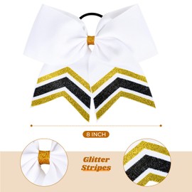 DEEKA 8PCS Large Glitter Cheer Bows Shiny 7" Cheer Hair Bows Ponytail Holder Handmade for Cheerleader Girls Softball Sports -Gold/Black