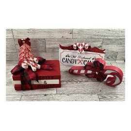 Agape Gifts Designs AGD Christmas Decor - Merry Bright Candy Cane Tier Tray Display 4pc Set