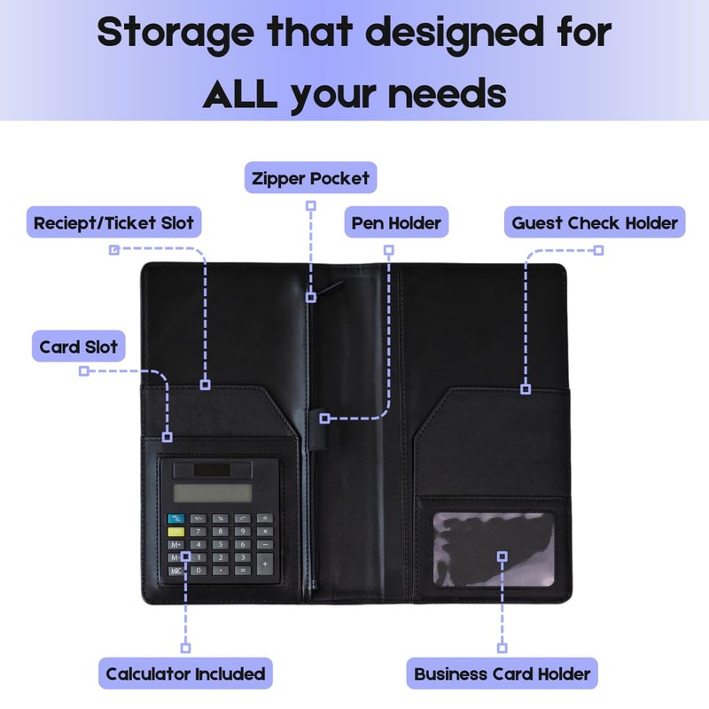 Server Book with Calculator, Expandable Server Books for Waitress, Waiter