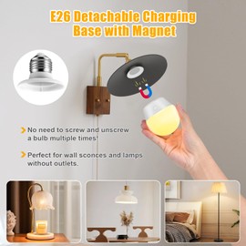 E26 Battery-Operated Rechargeable Light Bulbs with Remote and Timer for Lamps, Sconces, and Non-Hardwired Fixture, 3 Color Temperatures + 9 RGB Colors, Detachable Charging – 2 Pack