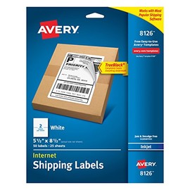Avery Printable Shipping Labels, 5.5" x 8.5", White, 50 Blank Mailing Labels (8126)